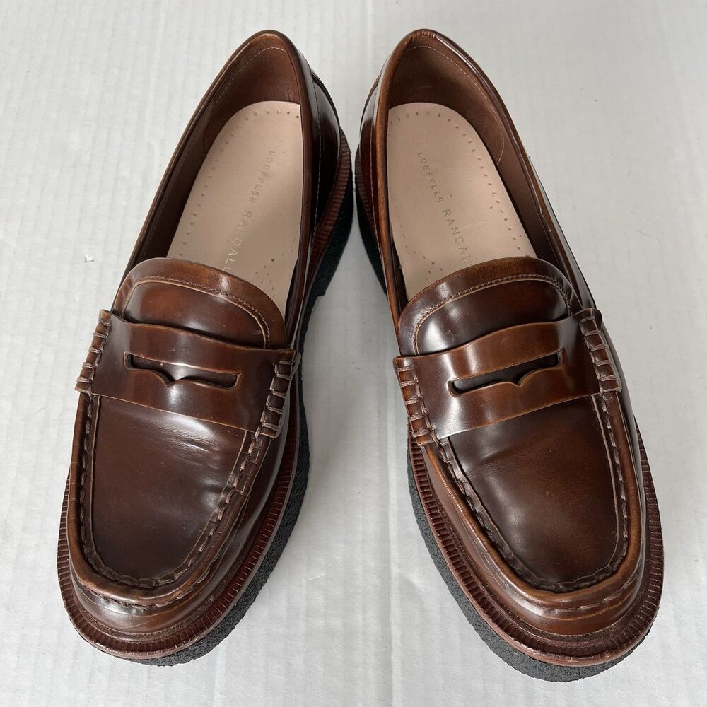 Loeffler Randall Rikki Platform Penny Loafers Wedge Lugged Sole Oxfords Size 7 - Picture 15 of 16